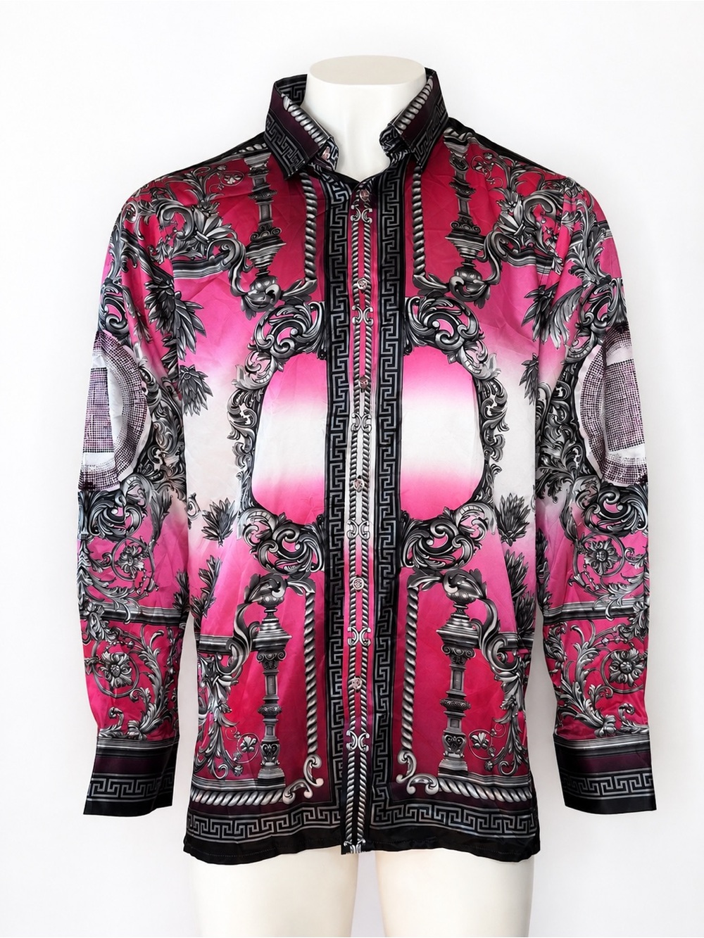 Prestige Original Men’s 2X Pink Baroque Rhinestone Button Up Shirt NWT